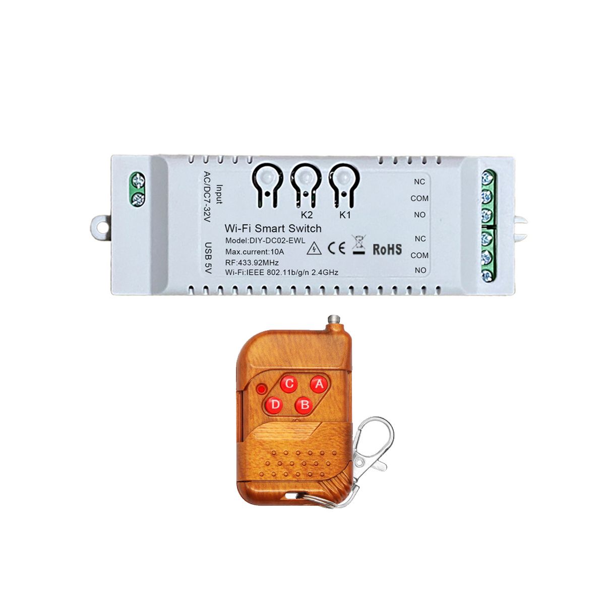 2CH WiFi Smart Switch DIY Timer+Remote 7-32V WiFi+RF433+BT