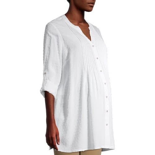 Time  Tru Maternity Woven Pintuck Blouse - White