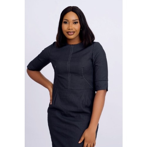 Ladies Perfectly Made Unique Gown Grey Lg--9189