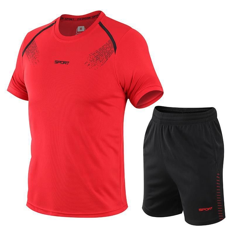 Men'S Sports Suit Quick-Drying T-Shirt + Shorts Red