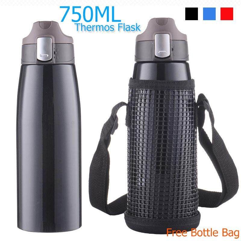 750ml/25oz Sports Stainless Steel Vacuum Drink Bottle Hot Ice Insulation Flask Black
