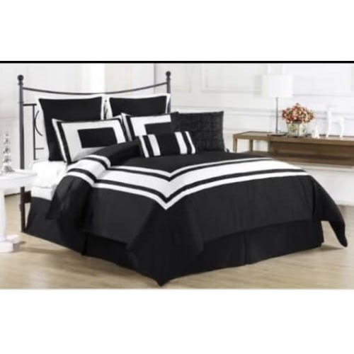 Plain Black and White Bedding Set - Duvet, Bedsheet And 4 Pillowcases -100% American Cotton