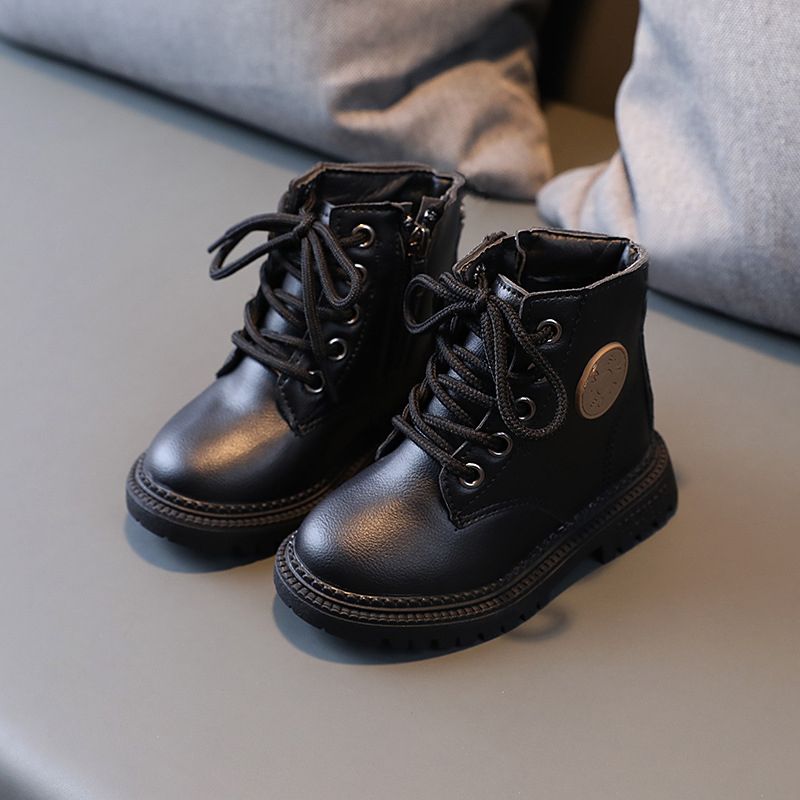 Children's High-top Solid Color Martin Short Boots-black