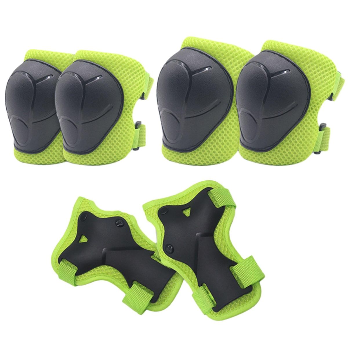 Kids Protective Gear Set Adjustable Knee Pads Elbow Guards for Sports Green