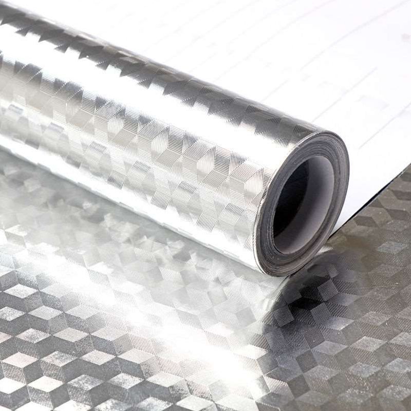 Kitchen Wall Aluminum Foil Anti-fouling High-temperature Wallpaperr,Size:40cmx5m Style:Cube