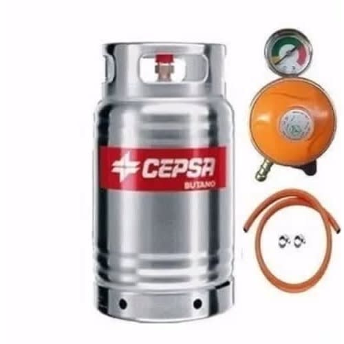 Stainless Gas Cylinder With Metered Regulator Hose & Clips - 12.5kg