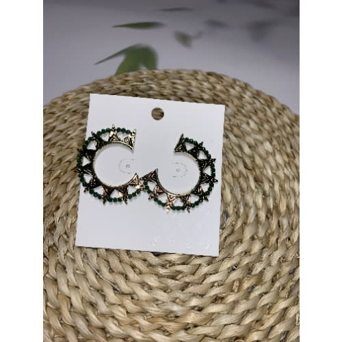Moon Shaped Earrings With Green Stones