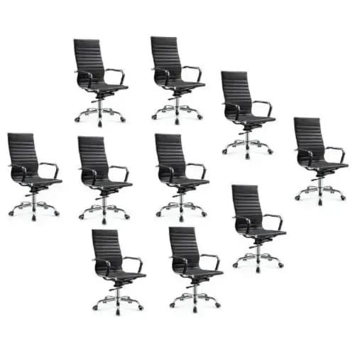 High Back Iron Frame Swivel Leather Office Chair - 10 Pieces