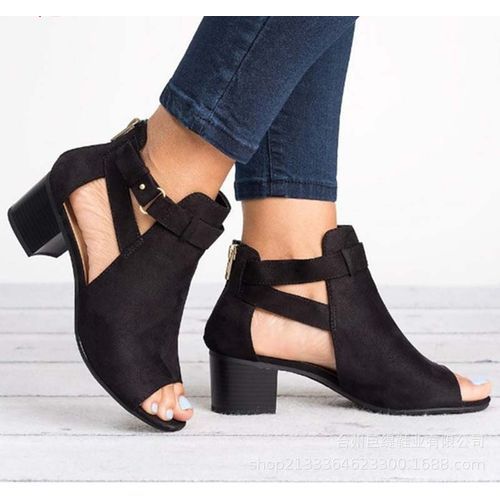 Women High Block Heel Sandals Open Toe Ankle Boots