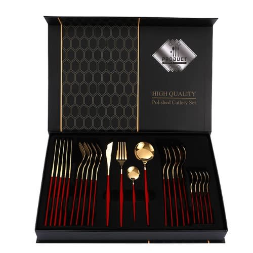 Cutlery Set With Box- 24 Pcs Red