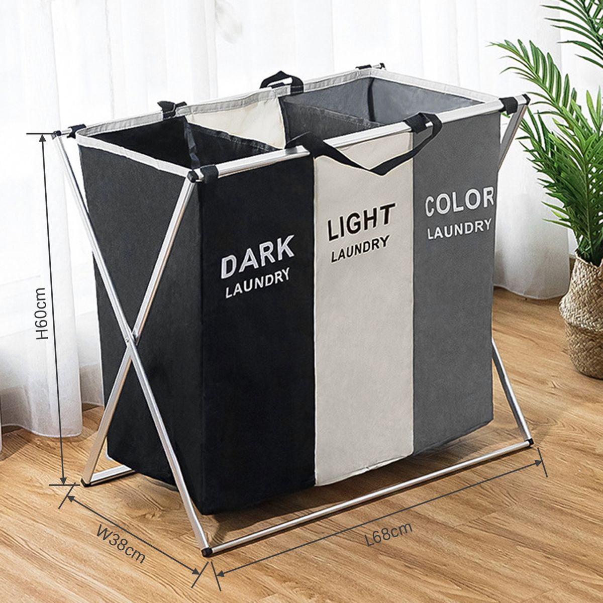 Oxford Fabric Dirty Clothes Storage Basket Laundry 3 Section