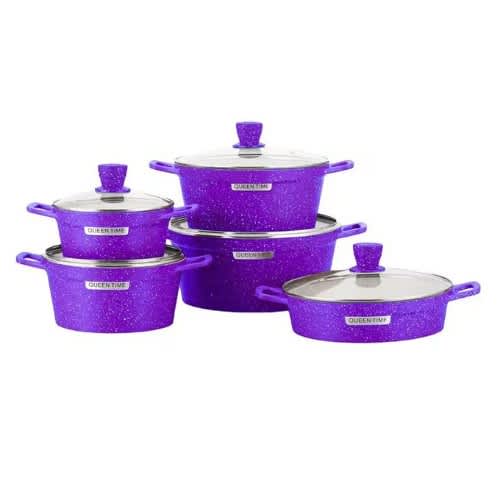 Queen Time 5 Set Die-cast Non-stick Marble Granite Cooking Pot Set - 20/24/28/32/28cm Purple