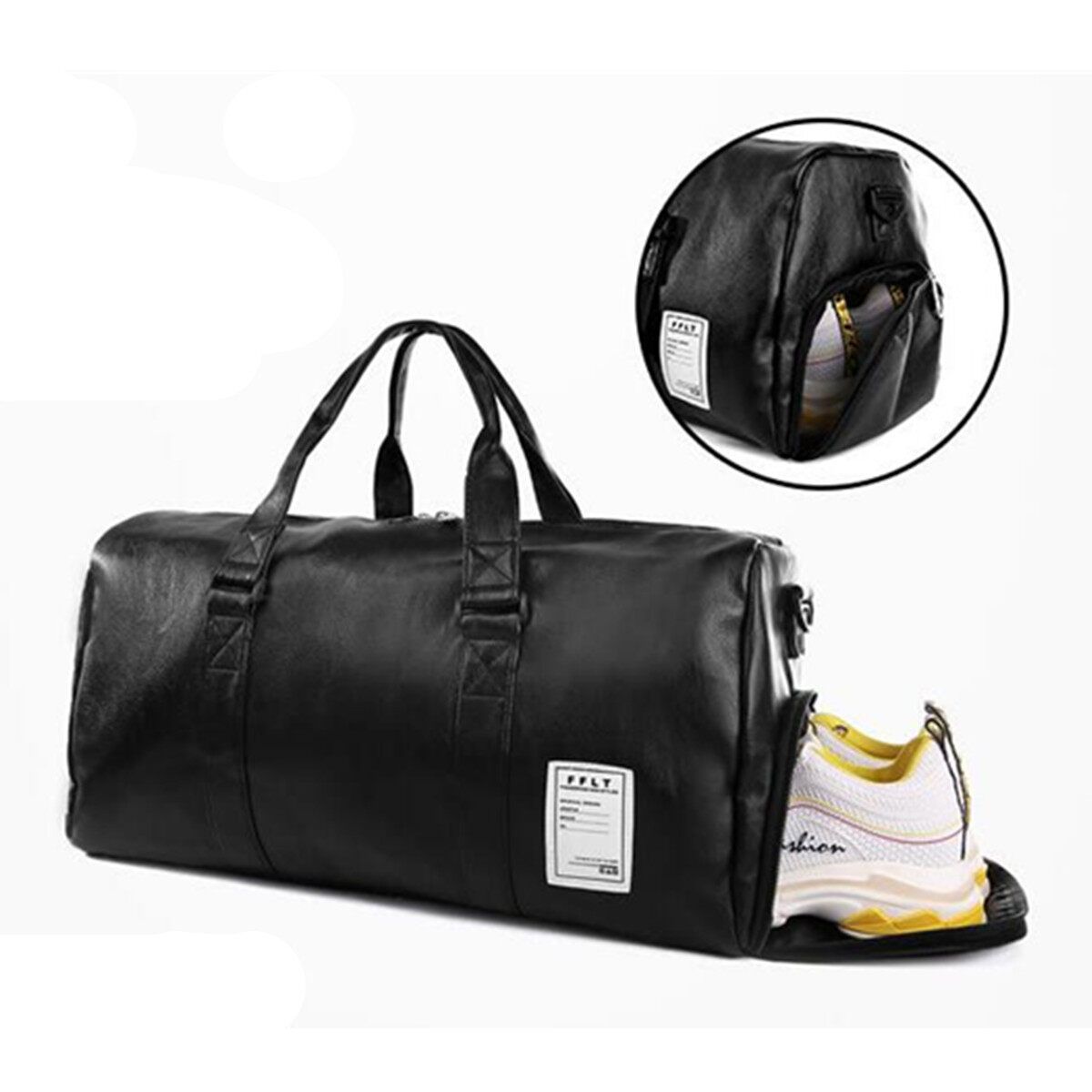Men Women Gym Shoulder Bag Duffel PU Leather Travel Overnight Luggage Handbag Bags Large/Small Large