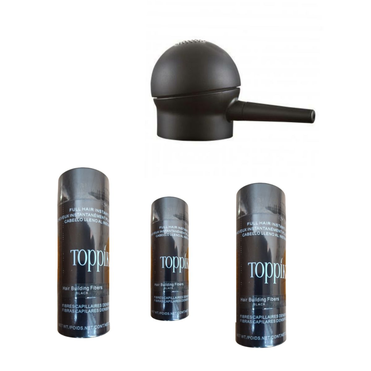 3pcs Black Hair Building Fibers + Applicator