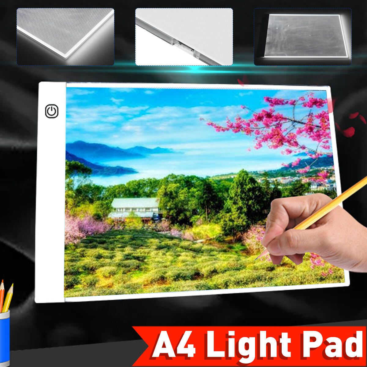 A4 LED Light Box 3-Level Dimming Tracing Board Art Design Drawing Copy Board Tablet Lightbox Diamond With USB Cable