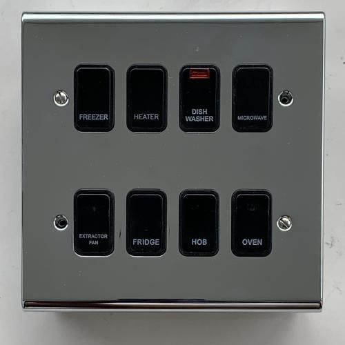 8 Gang Kitchen Grid Switch (Chrome Plate/Black Switches)