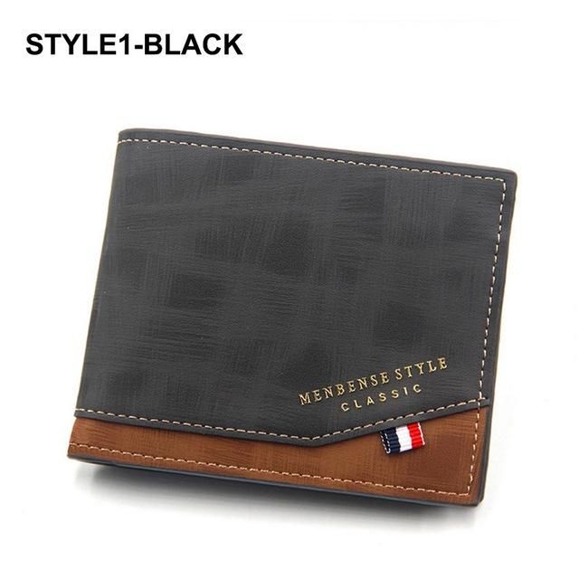 Cartera corta de piel sintetica para hombre billetera con bolsillo y cremallera tarjetero de gran capacidad monederos pequenos monedero bolsa con cierre-style A black