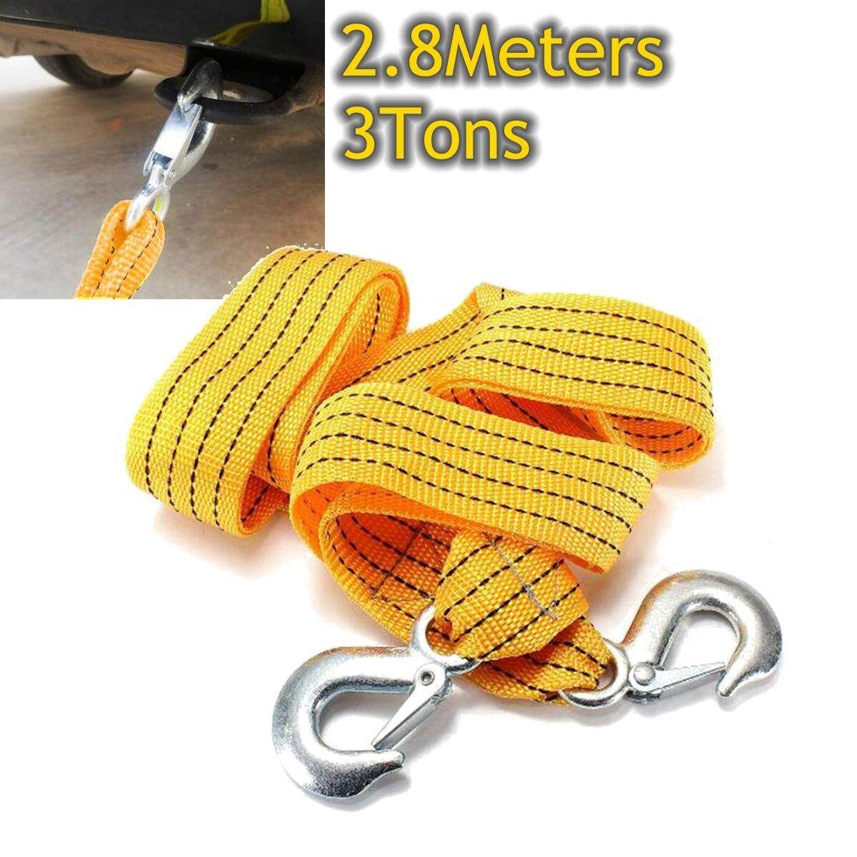 3 Tonnes 2.8M Tow Towing Pull Rope 2 Heavy Duty Forged Steel Hooks