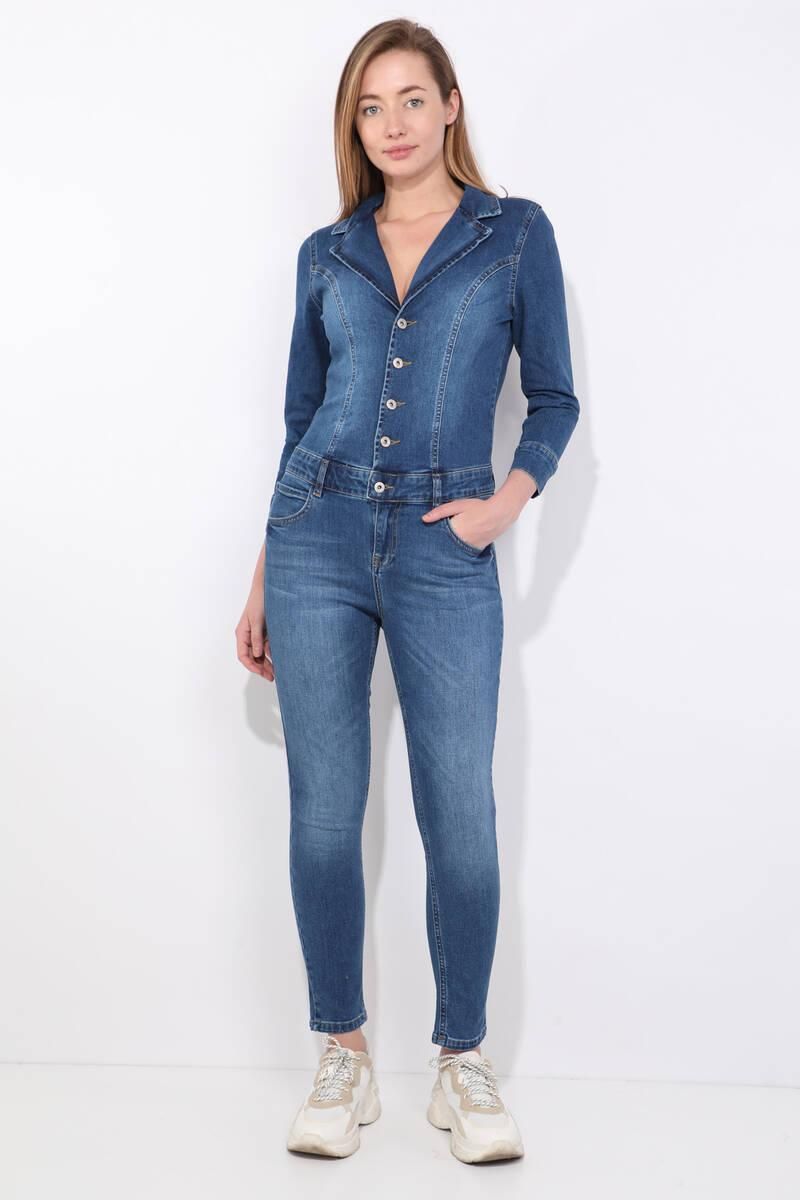 Women's Dark Blue Jean Jumpsuit Pants