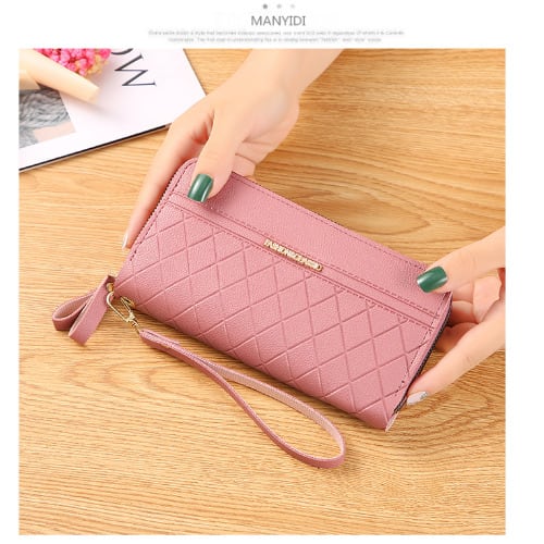 Ladies Double Zipper Clucth  Wallet Purse - Dark Pink