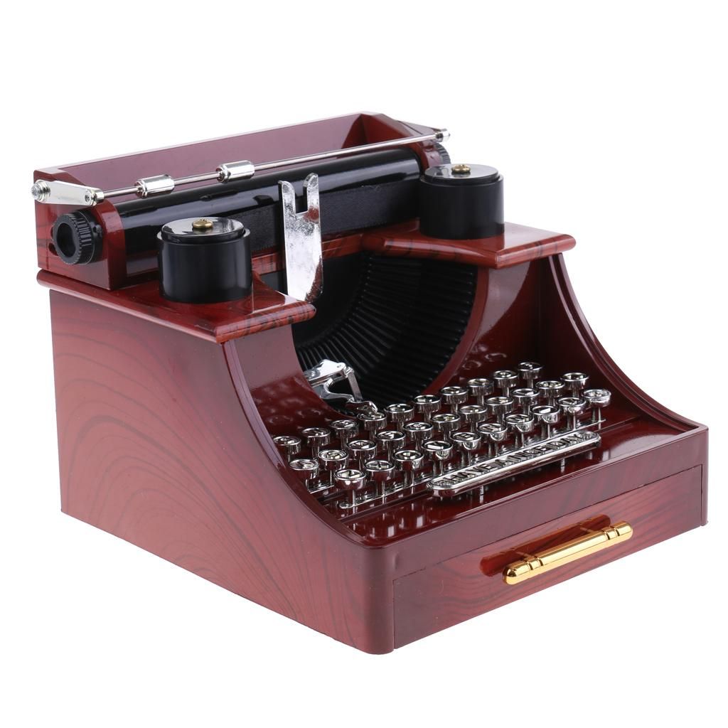Retro Creative Typewriter Wind Up Music Box Clockwork Toy