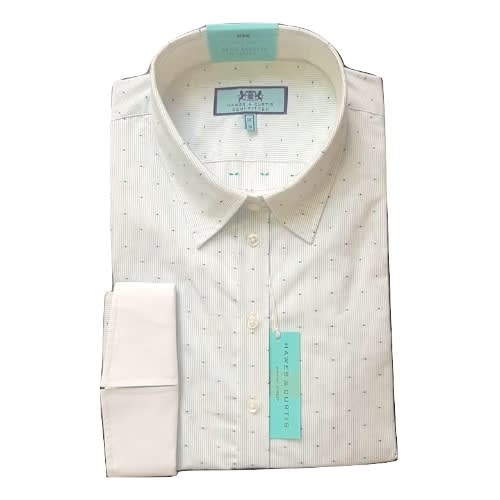 Women's  Semi Fitted 3 Quarter Sleeve Shirt - White & Green Spot