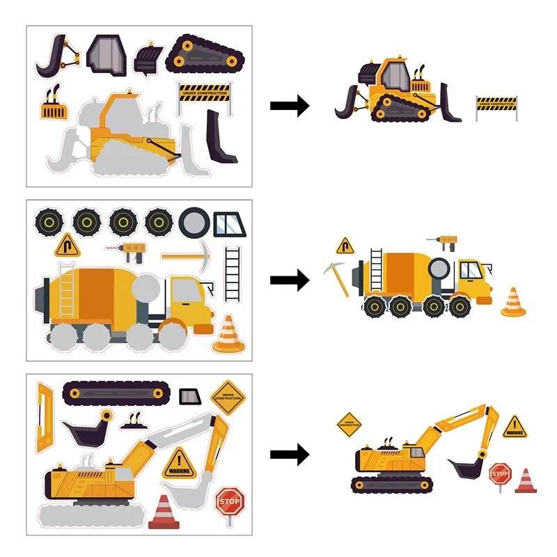 2023  Kids DIY Construction Vehicle Puzzle Sticker Make Your Own Truck Stickers Assemble Jigsaw Party Favors For Boys Girls