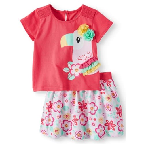 Baby Girl 3d Graphic Toucan T-shirt & Skirt 2pc Outfit Set