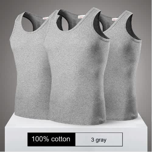 3 In 1 100% Pure Cotton Underwear Singlet For Men - Grey