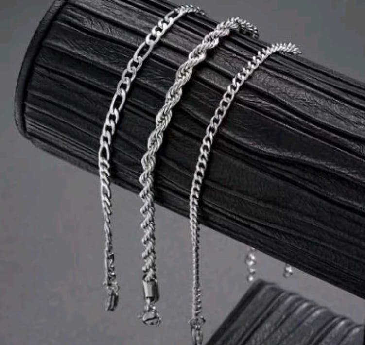 3 Pieces stainless steel cuban chain bracelet set for men