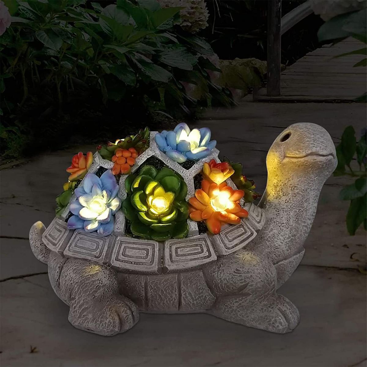 Solar Garden Outdoor Statues Turtle With Succulent