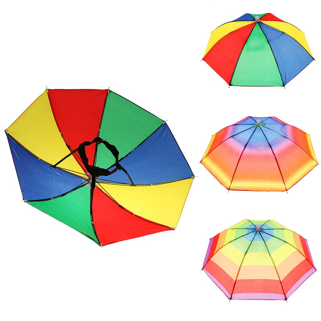 Rainbow Sun Rain Protection Umbrella Hat Kids Children Outdoor Headwear Para For Camping Fishing Hunting Hiking Rainbow Color