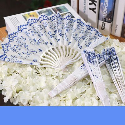 White And Fan Ornament Style Blue Chinese Folding Handicraft Porcelain
