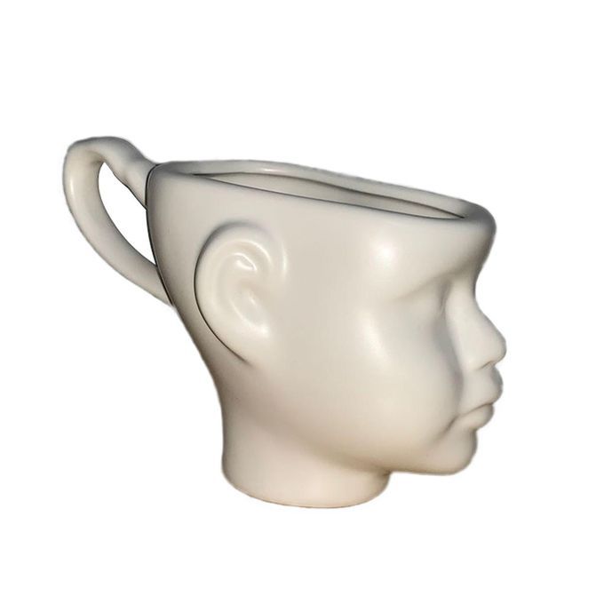 Sculpted Human Head 3D Ceramic Mug Coffee Cup Christmas Holiday White