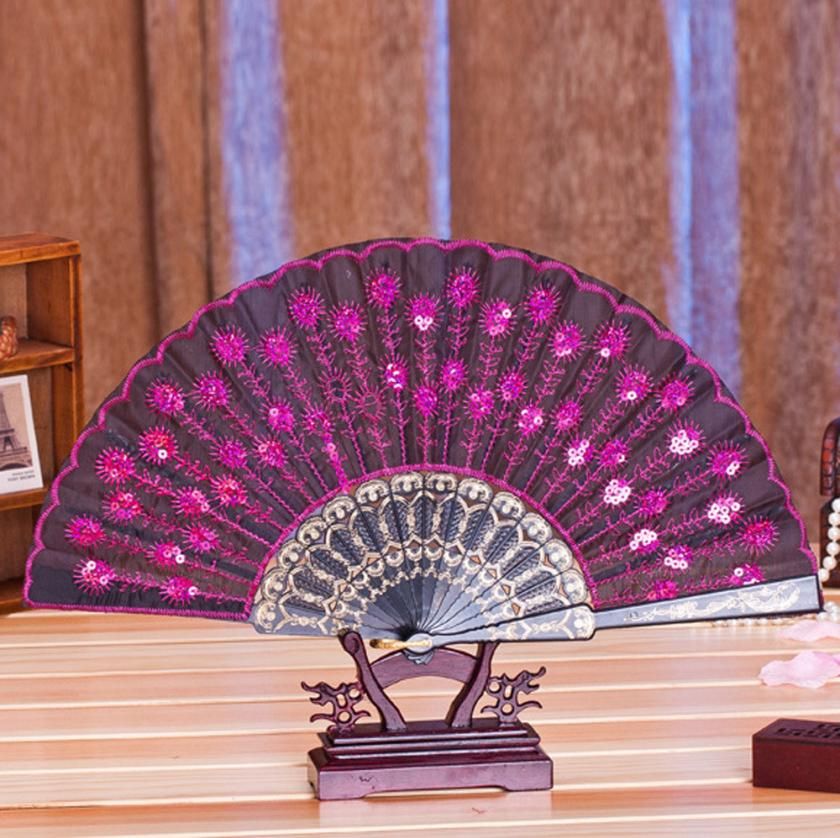 Wedding Style Fan Silk Flower Party Hand Chinese/Spanish Lace Held 2018 Folding 3sw0604 Dance