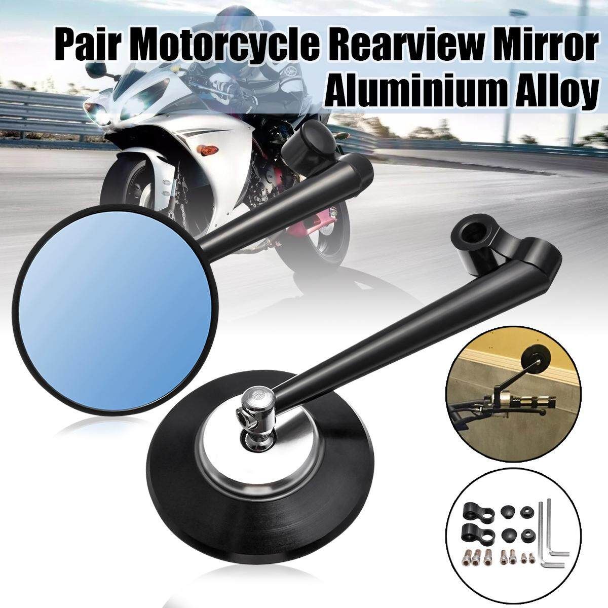 Pair Aluminum Alloy Motorcycle Scooter Handlebar Rearview Side Blue Mirrors (Black Rod) Blackrod