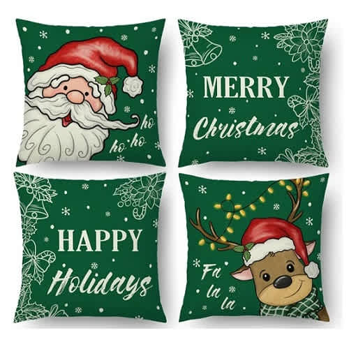 Set Of 4 Christmas Throw Pillow (45x45cm)- Cover Only