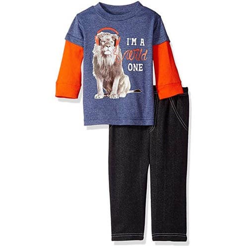 Baby Boys' 2 Piece Long Sleeve Top With Knit Denim Pant, Wild One Blue,