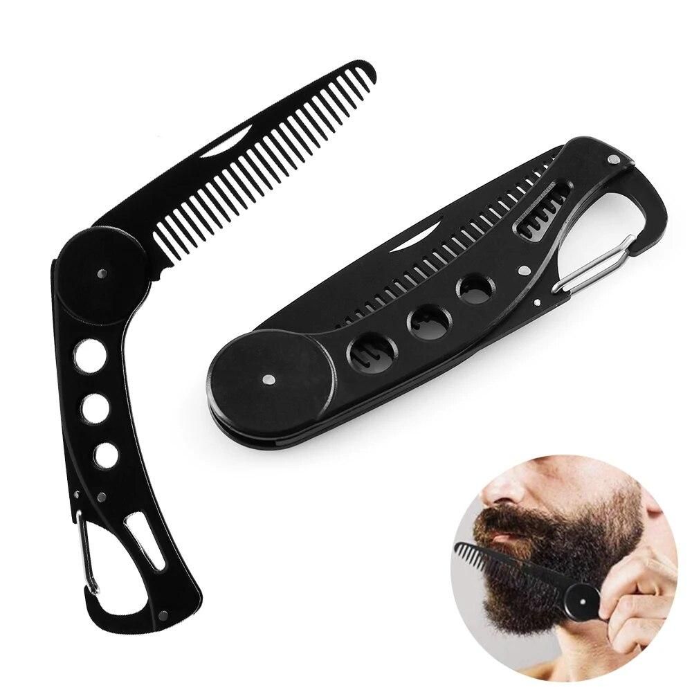 Black Hot Sale Stainless Steel Folding Comb For Men Anti Static Mustache Comb Wholesale Hairdressing Styling  Beard Comb