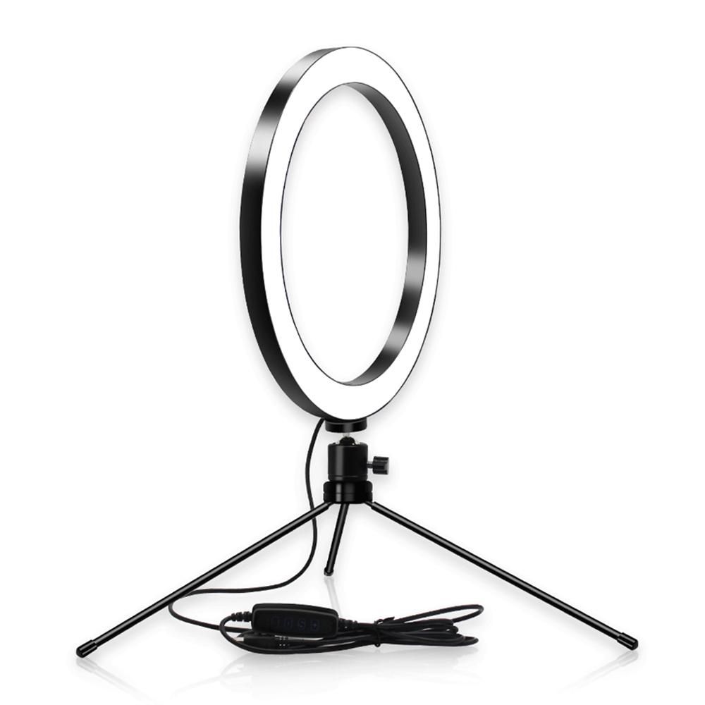 USB Dimmable LEDs Selfie Ringlight with Table Tripod Stand 10 Brightness Levels Adjustable & 3 Lighting Colors Fill Light for Blogging Live-streaming Makeup Video Photography