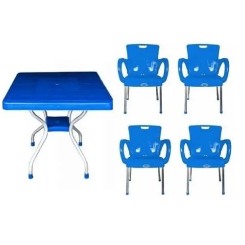 Plastic Chair With Arms & Aluminum Legs & Iron Legs Table