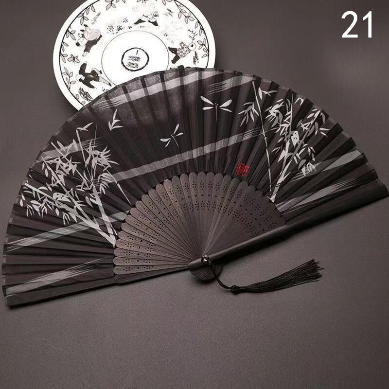 Hand Style Chinese Bamboo Japanese Fans Cloth Crafts Ancient Fans Printed Folding Dance Retro Decoration Vintage Fan Fan Art