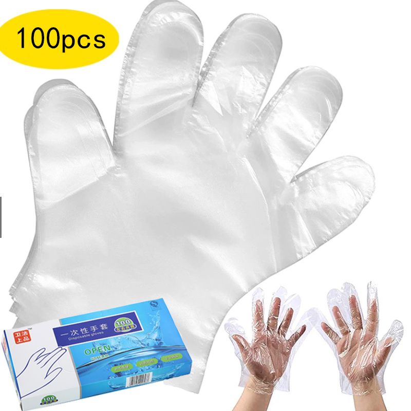 100pcs Pack Disposable PE Transparent Kitchen Cooking Gloves