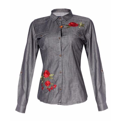 Rose Embroidery Denim Shirt