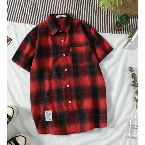 Mens Shirts Short Sleeve Blouse Lattice