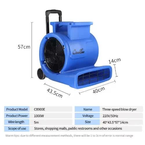 Floor Dryer Fan - Centrifugal Air Mover Blower With Copper Engine - 3 Speed