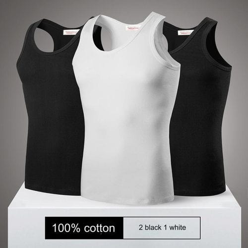 3 In 1 Pure Cotton Underwear Singlet - Men Singlet - 2 Black & 1 White