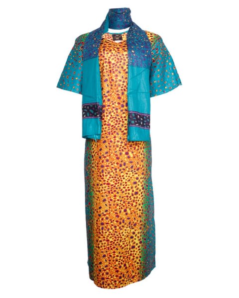 Pinner Turtle Shell Inspired Maxi Dress with Scarf - Blue/Yelllow