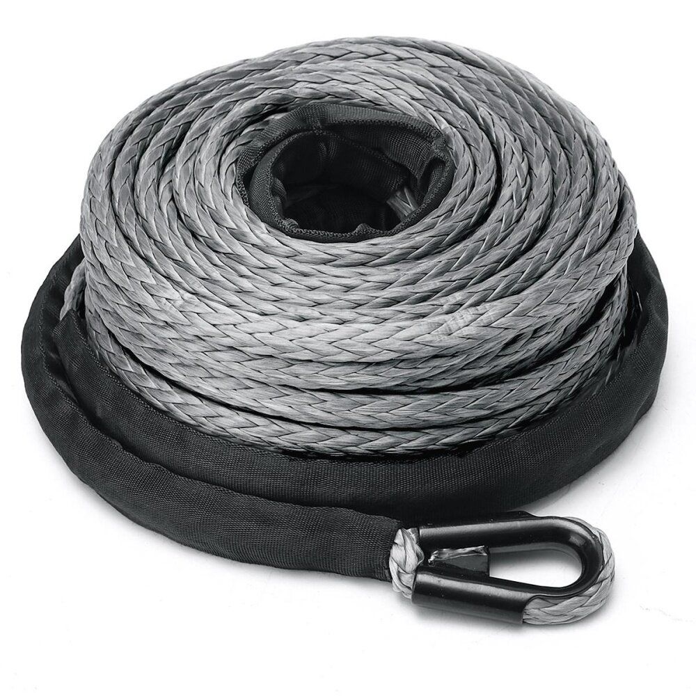 2/5" X 100ft 23000LBS Synthetic Winch Tow Rope Line Grey Recovery Cable 4WD ATV