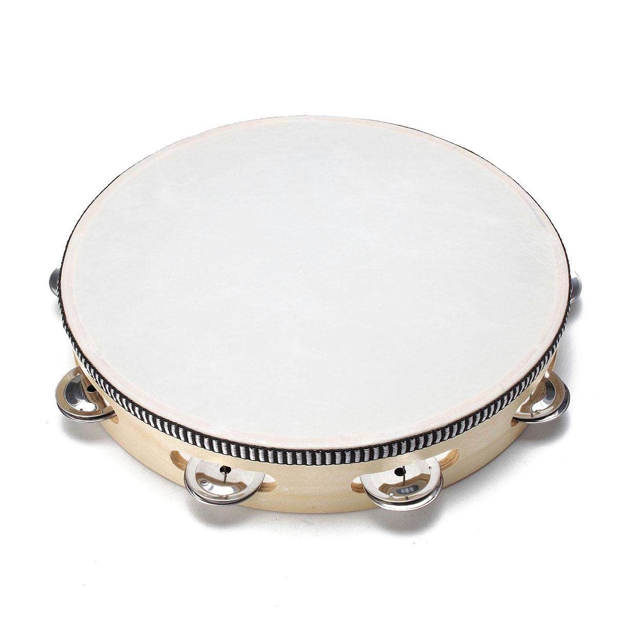 10'' Musical Tambourine Tamborine With Head Drum Round Percussion For KTV Party